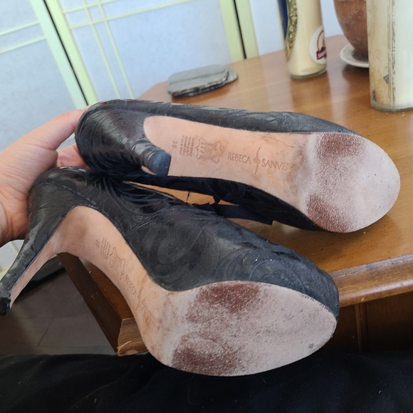 Black peep toe high heeled lace up booties size38 - Picture 12 of 13